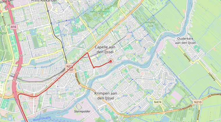 Kaart van de omgeving van de melding, met de kazerne die is gealarmeerd