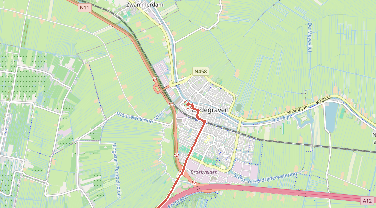 Kaart van de omgeving van de melding, met de kazerne die is gealarmeerd
