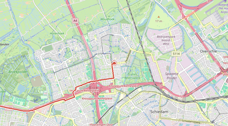 Kaart van de omgeving van de melding, met de kazerne die is gealarmeerd