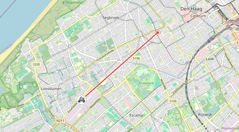 Kaart van de omgeving van de melding, met de kazerne die is gealarmeerd