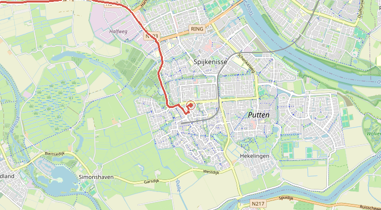 Kaart van de omgeving van de melding, met de kazerne die is gealarmeerd