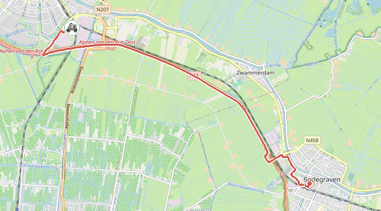 Kaart van de omgeving van de melding, met de kazerne die is gealarmeerd