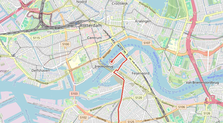 Kaart van de omgeving van de melding, met de kazerne die is gealarmeerd