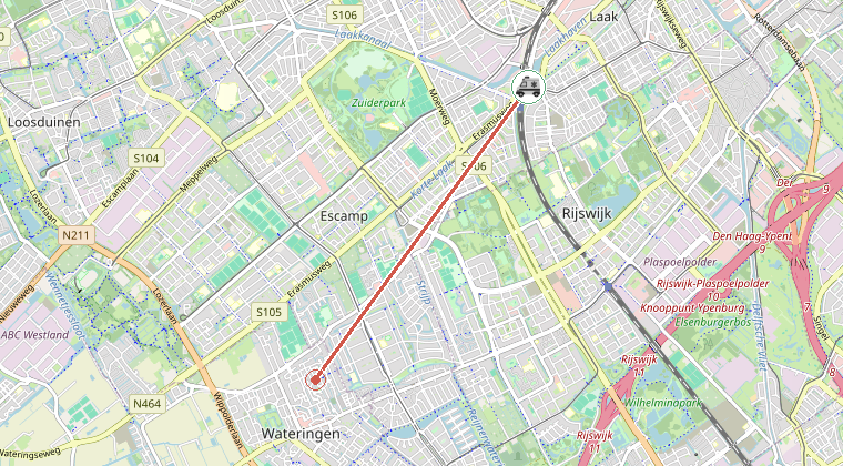 Kaart van de omgeving van de melding, met de kazerne die is gealarmeerd