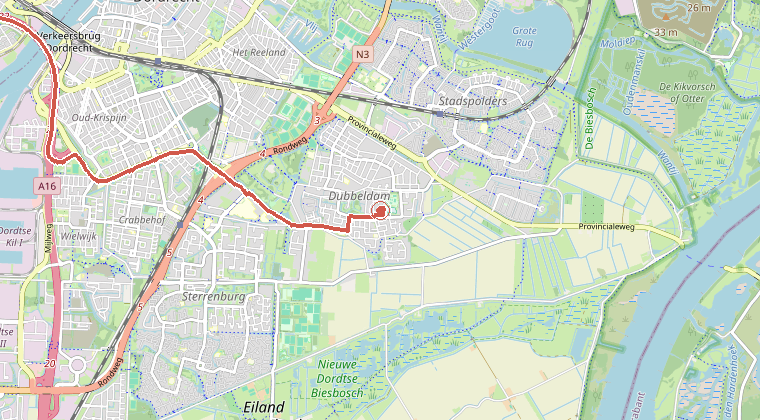 Kaart van de omgeving van de melding, met de kazerne die is gealarmeerd
