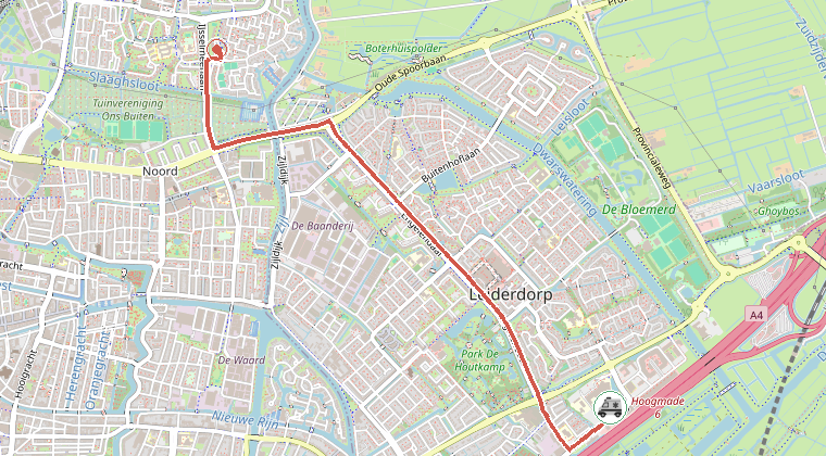 Kaart van de omgeving van de melding, met de kazerne die is gealarmeerd