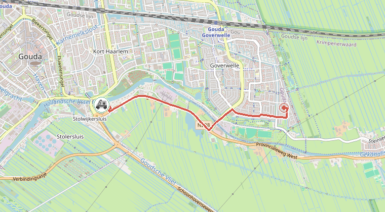Kaart van de omgeving van de melding, met de kazerne die is gealarmeerd