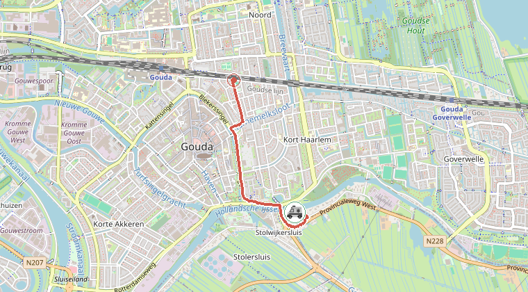 Kaart van de omgeving van de melding, met de kazerne die is gealarmeerd