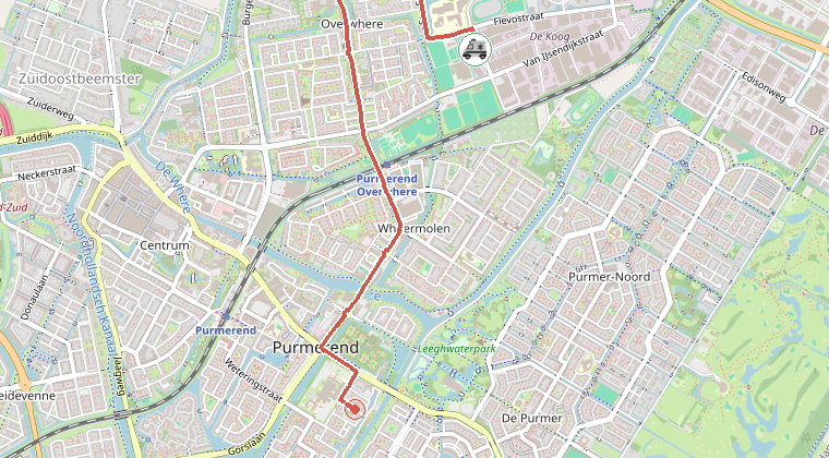 Kaart van de omgeving van de melding, met de kazerne die is gealarmeerd