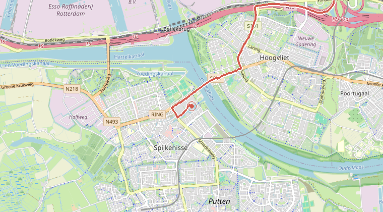 Kaart van de omgeving van de melding, met de kazerne die is gealarmeerd