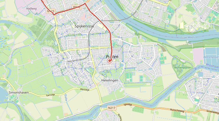 Kaart van de omgeving van de melding, met de kazerne die is gealarmeerd