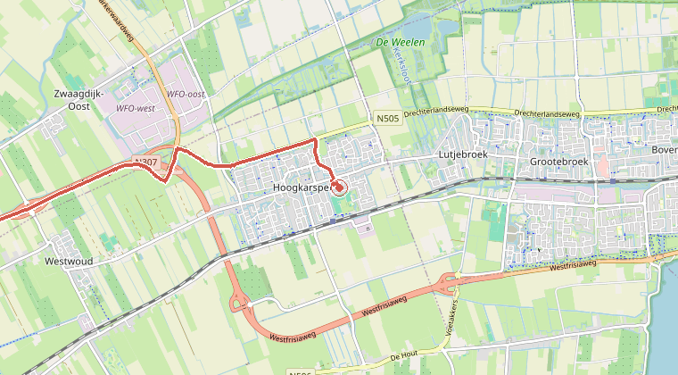Kaart van de omgeving van de melding, met de kazerne die is gealarmeerd
