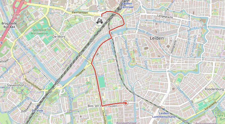 Kaart van de omgeving van de melding, met de kazerne die is gealarmeerd