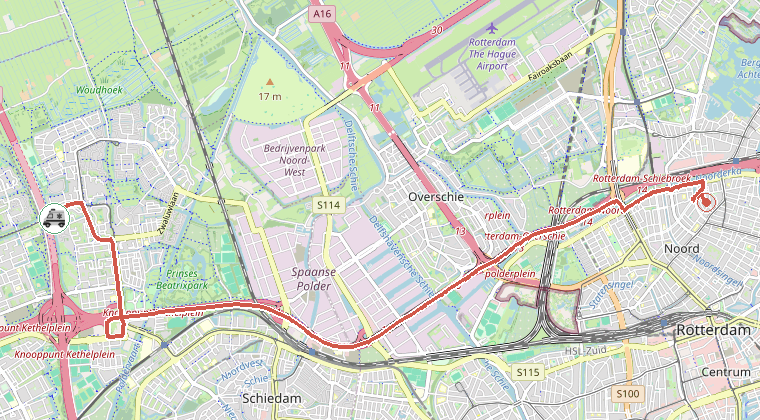 Kaart van de omgeving van de melding, met de kazerne die is gealarmeerd