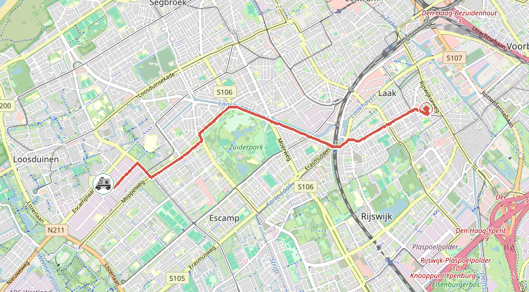 Kaart van de omgeving van de melding, met de kazerne die is gealarmeerd