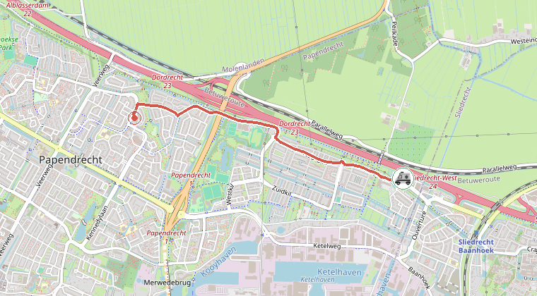 Kaart van de omgeving van de melding, met de kazerne die is gealarmeerd