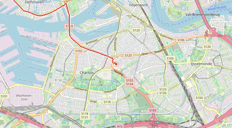 Kaart van de omgeving van de melding, met de kazerne die is gealarmeerd