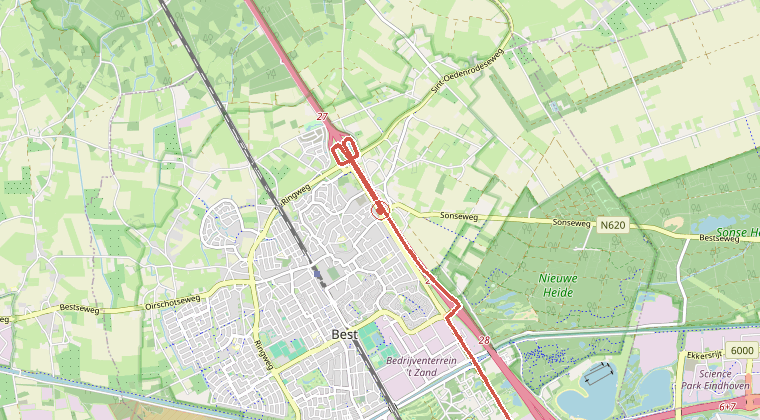 Kaart van de omgeving van de melding, met de kazerne die is gealarmeerd
