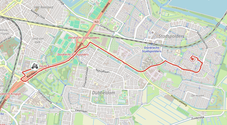 Kaart van de omgeving van de melding, met de kazerne die is gealarmeerd