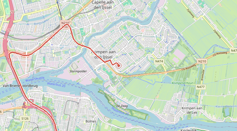 Kaart van de omgeving van de melding, met de kazerne die is gealarmeerd