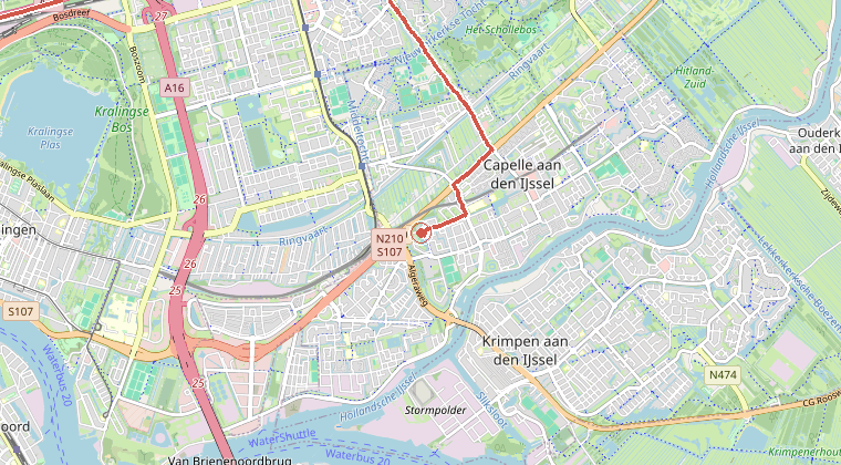 Kaart van de omgeving van de melding, met de kazerne die is gealarmeerd