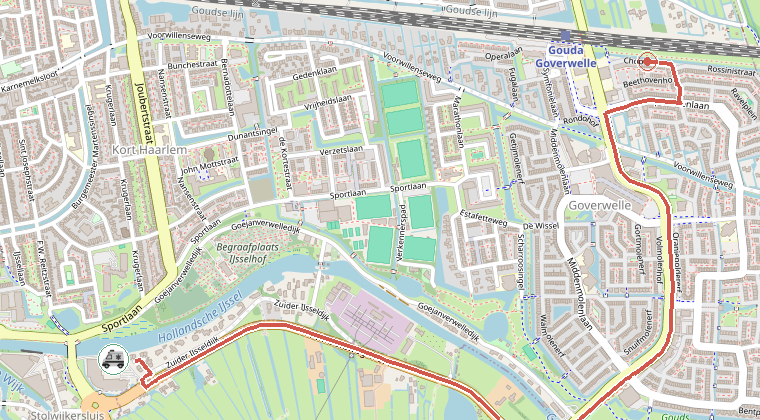 Kaart van de omgeving van de melding, met de kazerne die is gealarmeerd