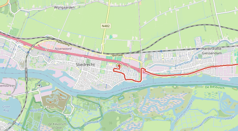 Kaart van de omgeving van de melding, met de kazerne die is gealarmeerd