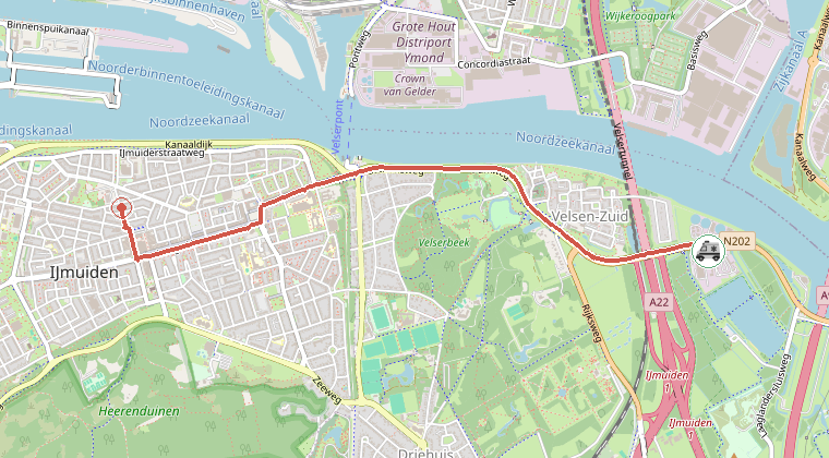 Kaart van de omgeving van de melding, met de kazerne die is gealarmeerd