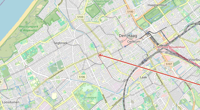 Kaart van de omgeving van de melding, met de kazerne die is gealarmeerd