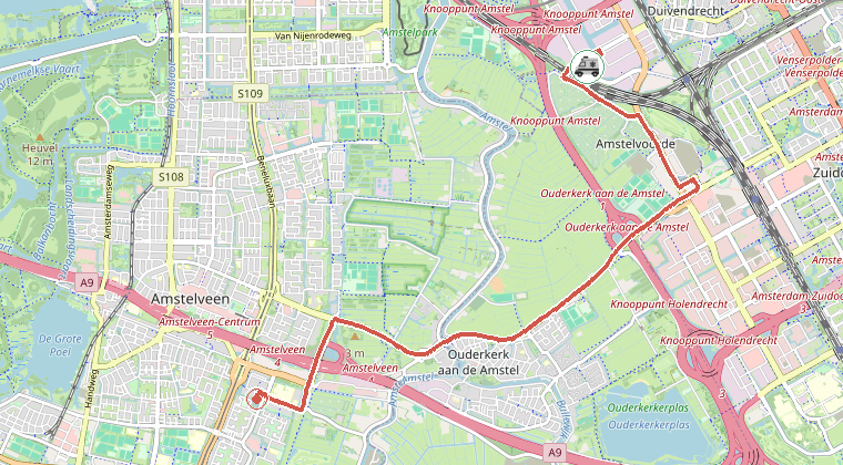 Kaart van de omgeving van de melding, met de kazerne die is gealarmeerd