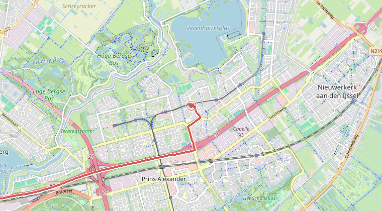 Kaart van de omgeving van de melding, met de kazerne die is gealarmeerd