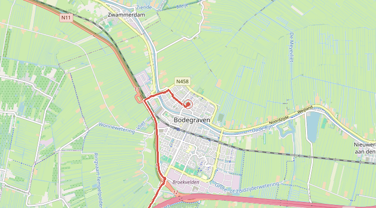 Kaart van de omgeving van de melding, met de kazerne die is gealarmeerd