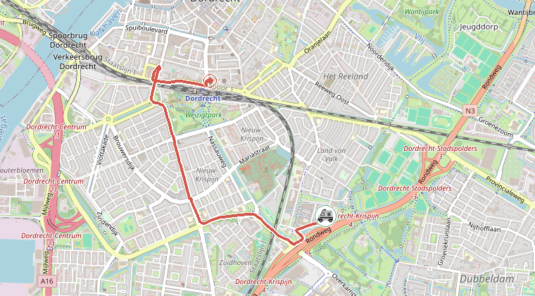 Kaart van de omgeving van de melding, met de kazerne die is gealarmeerd
