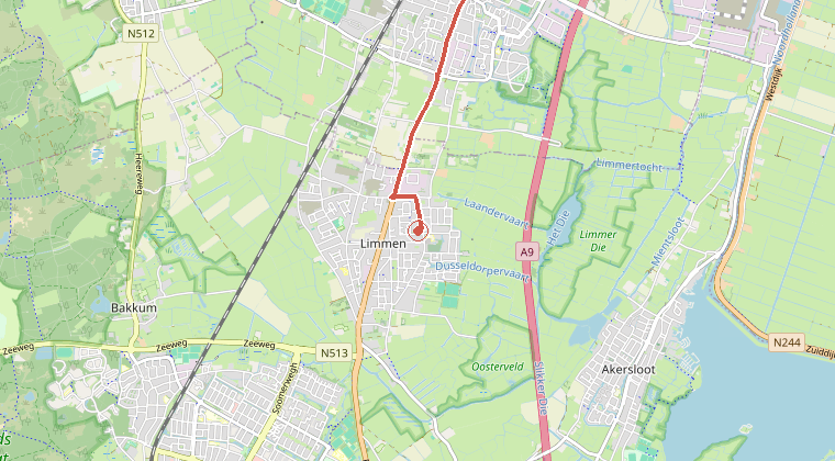 Kaart van de omgeving van de melding, met de kazerne die is gealarmeerd