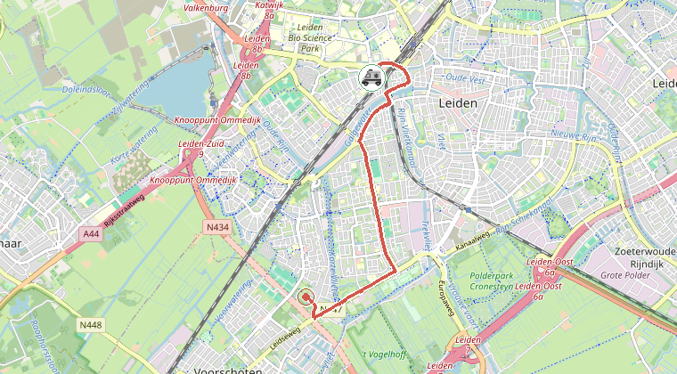 Kaart van de omgeving van de melding, met de kazerne die is gealarmeerd
