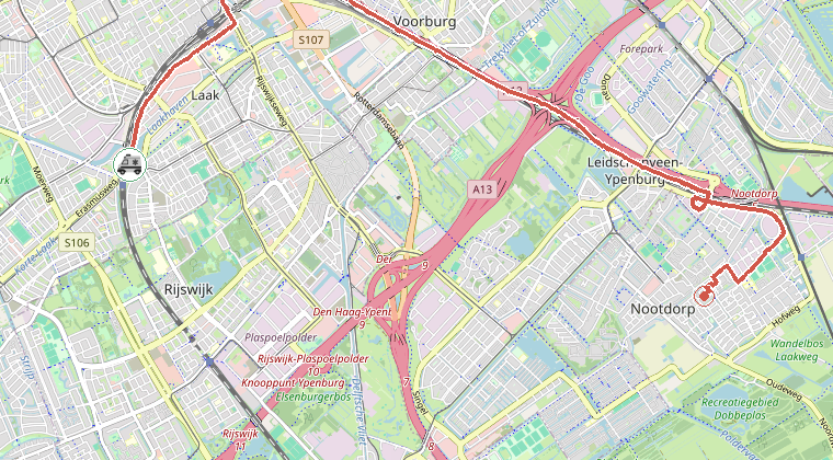 Kaart van de omgeving van de melding, met de kazerne die is gealarmeerd