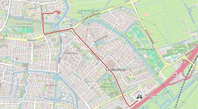 Kaart van de omgeving van de melding, met de kazerne die is gealarmeerd