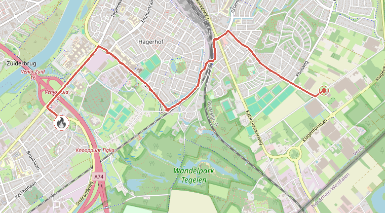 Kaart van de omgeving van de melding, met de kazerne die is gealarmeerd