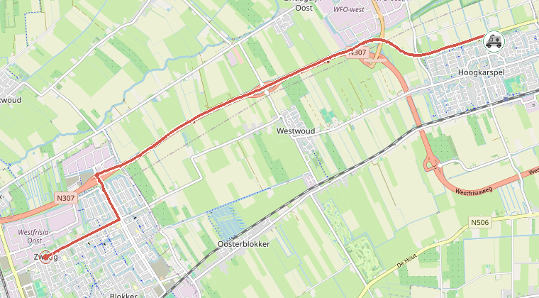 Kaart van de omgeving van de melding, met de kazerne die is gealarmeerd