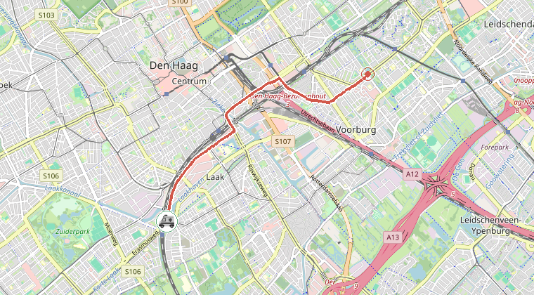 Kaart van de omgeving van de melding, met de kazerne die is gealarmeerd