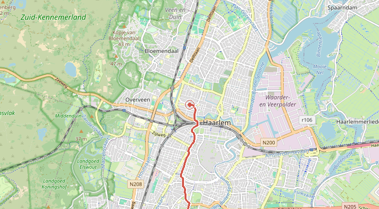 Kaart van de omgeving van de melding, met de kazerne die is gealarmeerd