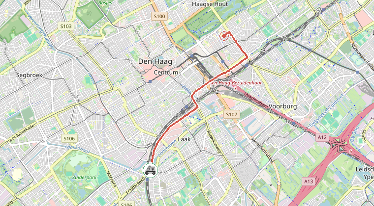 Kaart van de omgeving van de melding, met de kazerne die is gealarmeerd