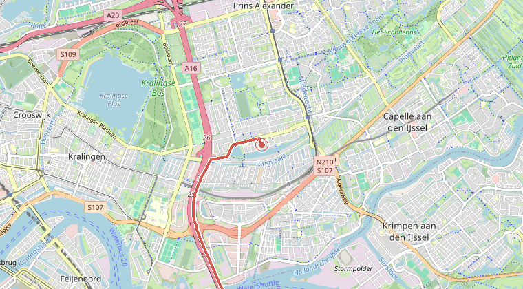Kaart van de omgeving van de melding, met de kazerne die is gealarmeerd