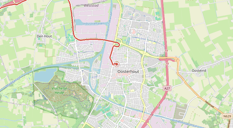 Kaart van de omgeving van de melding, met de kazerne die is gealarmeerd