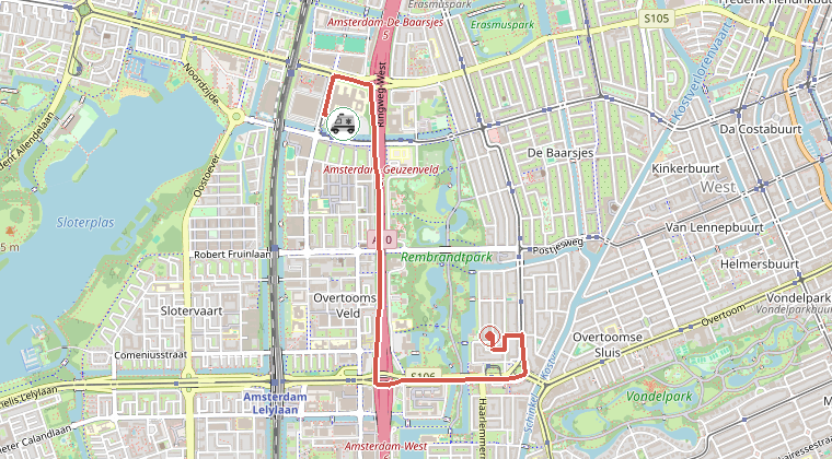 Kaart van de omgeving van de melding, met de kazerne die is gealarmeerd