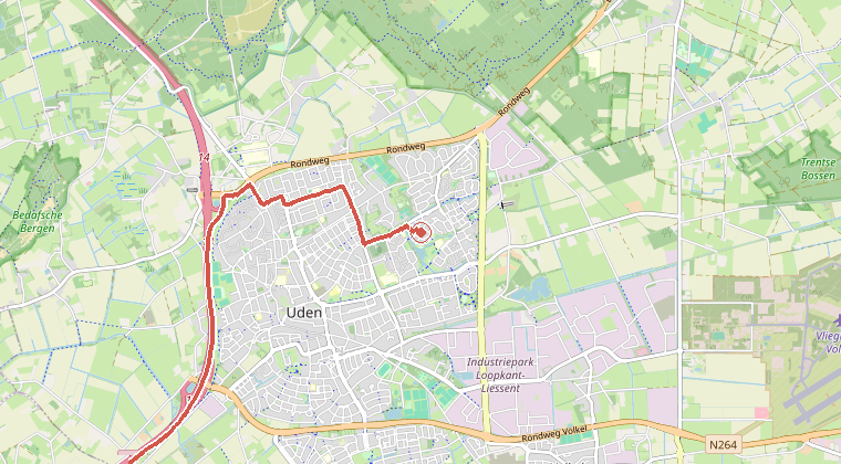 Kaart van de omgeving van de melding, met de kazerne die is gealarmeerd