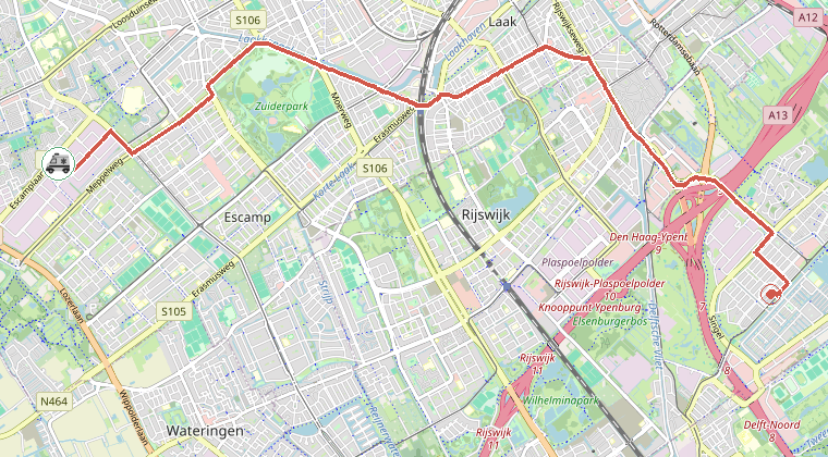 Kaart van de omgeving van de melding, met de kazerne die is gealarmeerd