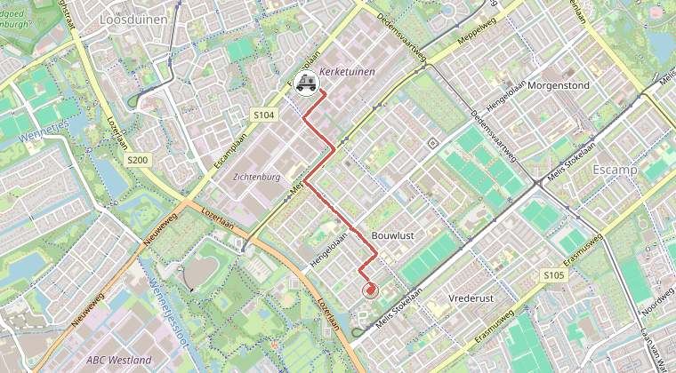 Kaart van de omgeving van de melding, met de kazerne die is gealarmeerd