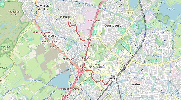Kaart van de omgeving van de melding, met de kazerne die is gealarmeerd