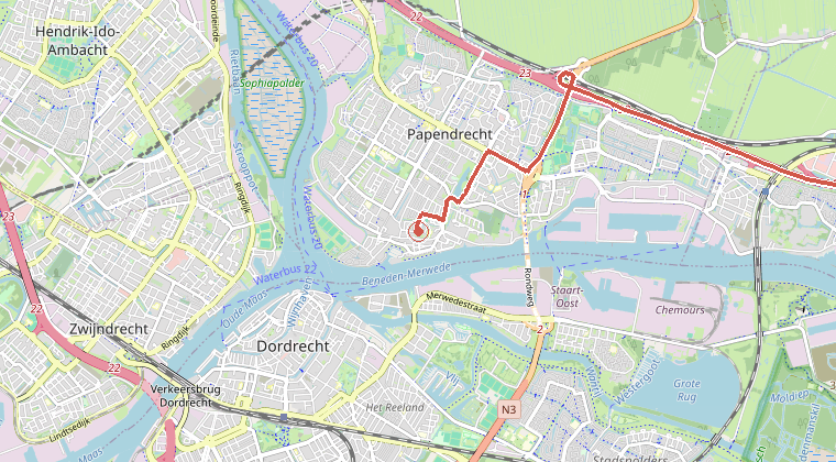Kaart van de omgeving van de melding, met de kazerne die is gealarmeerd